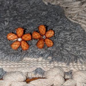 Coral colored flower earrings